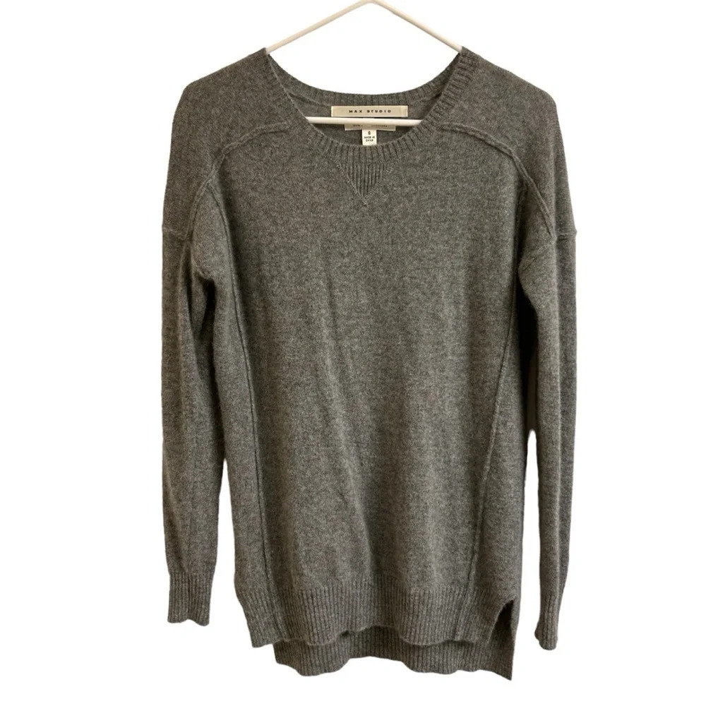 Max Studio Womens Sm Heather Gray 2 Ply Cashmere Dolman Sleeve Crew Neck Sweater